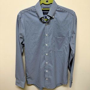 Teen boy navy and white dress shirt.